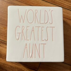 World's Greatest Aunt Ceramic Accent Tile - White with Pink Lettering